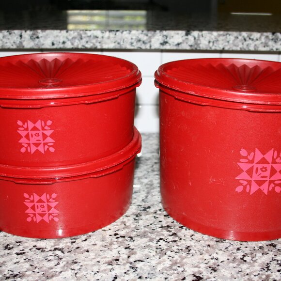 Tupperware Canister Set - Red - Picture 1 of 2
